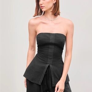 Cider Black Strapless Top with White Stitching